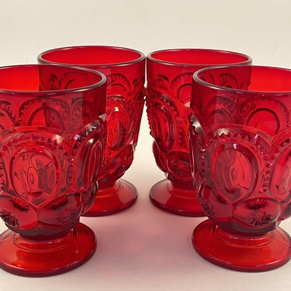 Vintage LE Smith Moon and Stars Ruby Red Footed Tumblers, 6 oz Set of 4 Tumblers - Picture 5 of 9